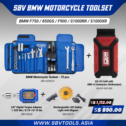 HEX GS-911 x SBV BMW Motorcycle Toolset for BMW F750 / 850GS / F900 / S1000RR / S1000XR models