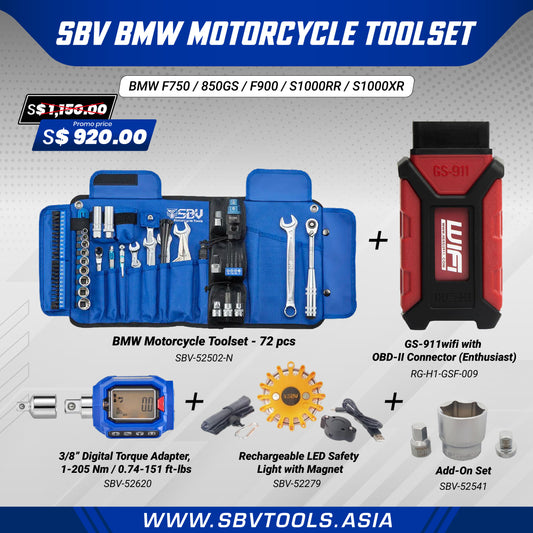 HEX GS-911 x SBV BMW Motorcycle Toolset for BMW F750 / 850GS / F900 / S1000RR / S1000XR models